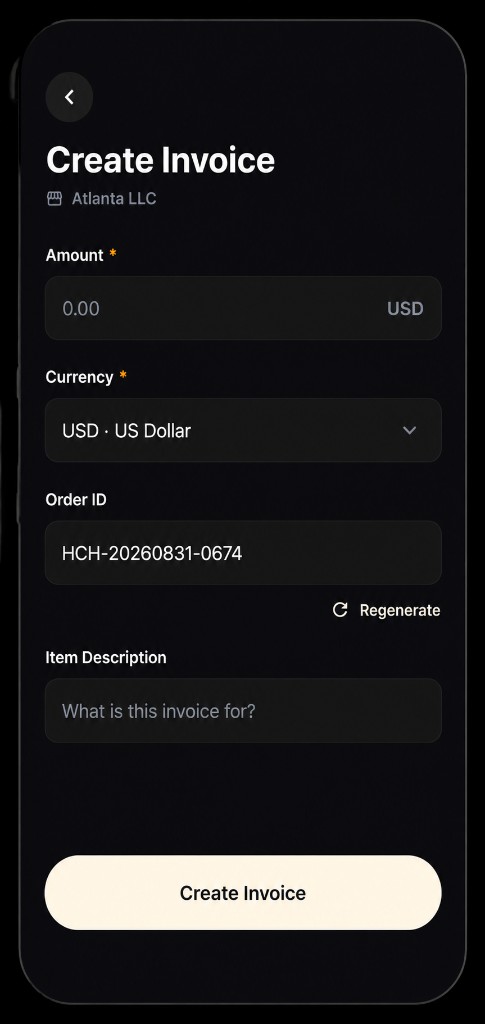 Hachisu Create Invoice screen